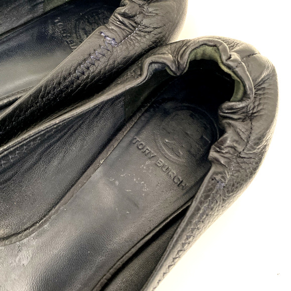 TORY BURCH Classic Minnie Ballet Flat Black Leather Logo Slip On Round Toe 7.5 - Picture 5 of 10